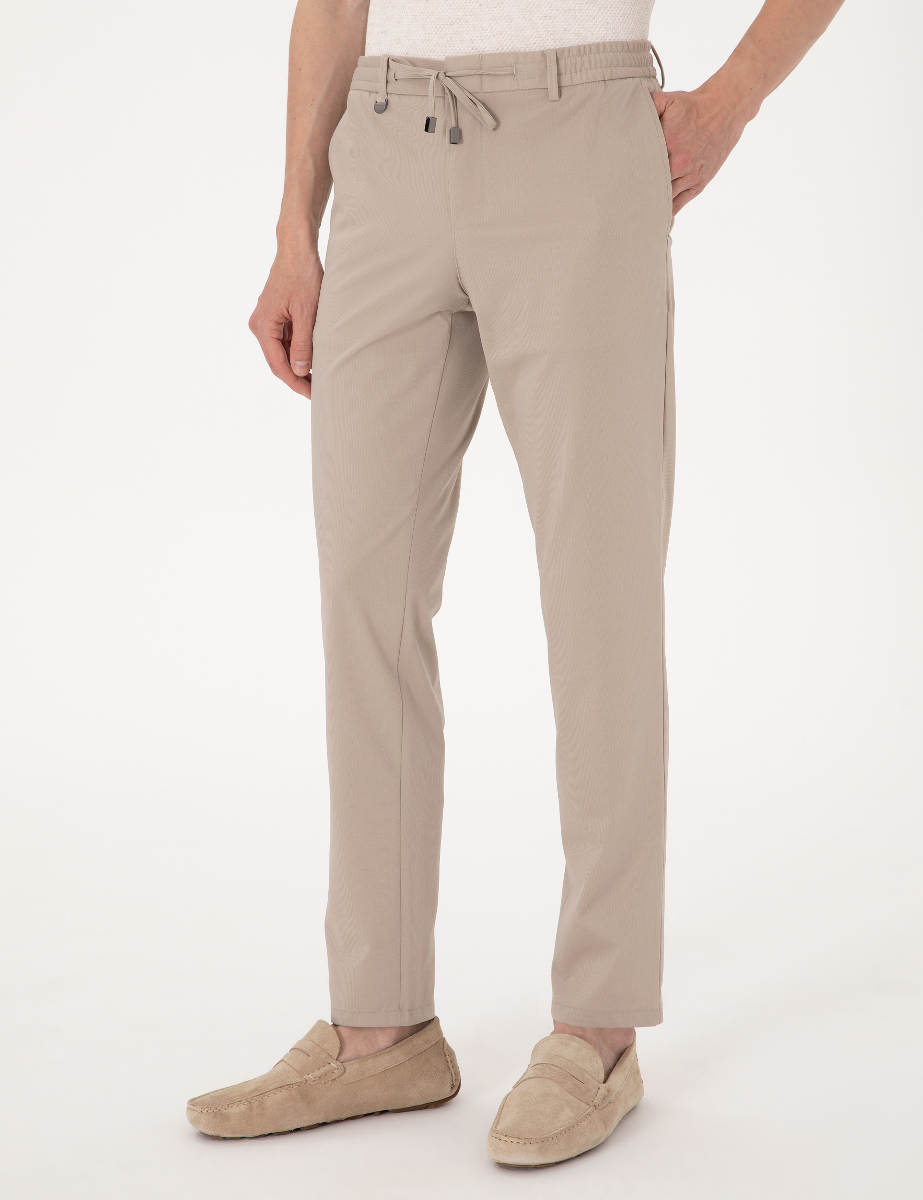 Bej Ex. Slim Fit Beli Lastikli Kordonlu Klasik Jogger Pantolon - Image 2
