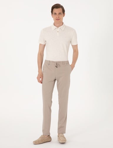 Bej Ex. Slim Fit Beli Lastikli Kordonlu Klasik Jogger Pantolon