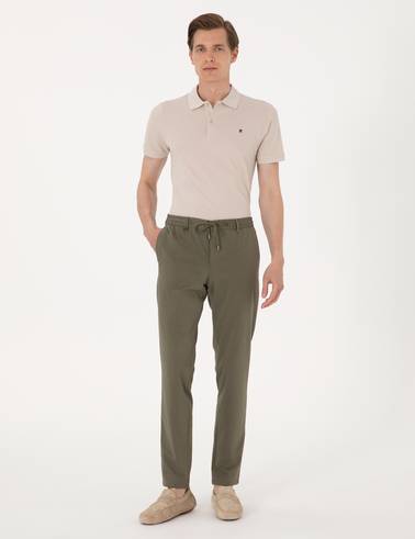 Haki Ex. Slim Fit Beli Lastikli Kordonlu Klasik Jogger Pantolon