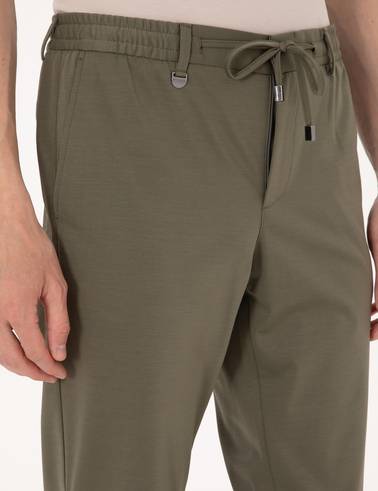 Haki Ex. Slim Fit Beli Lastikli Kordonlu Klasik Jogger Pantolon