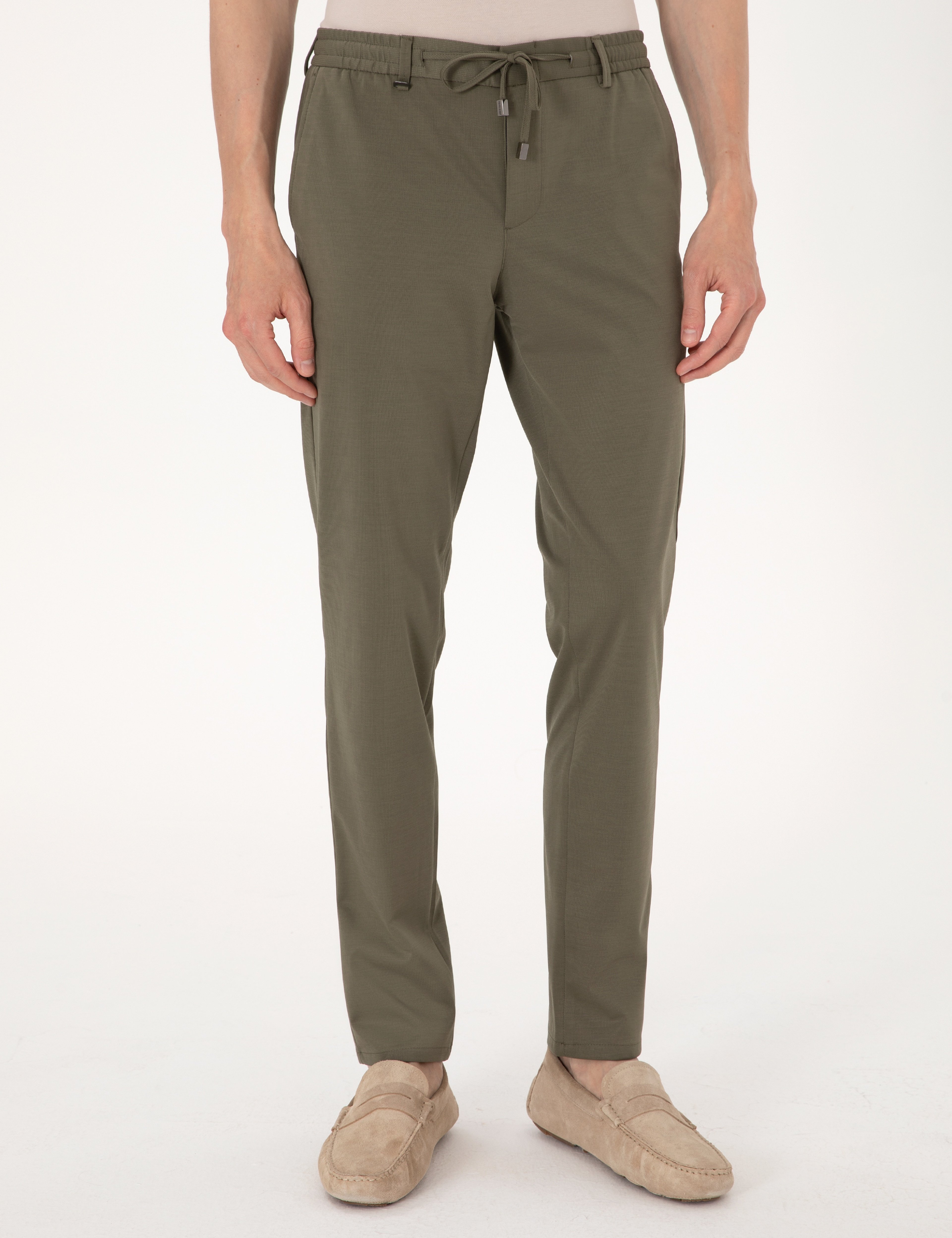 Haki Ex. Slim Fit Beli Lastikli Kordonlu Klasik Jogger Pantolon