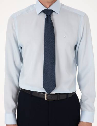 Açık Mavi Kırışıklık Karşıtı Liyosel Slim Fit Uzun Kollu Basic Gömlek