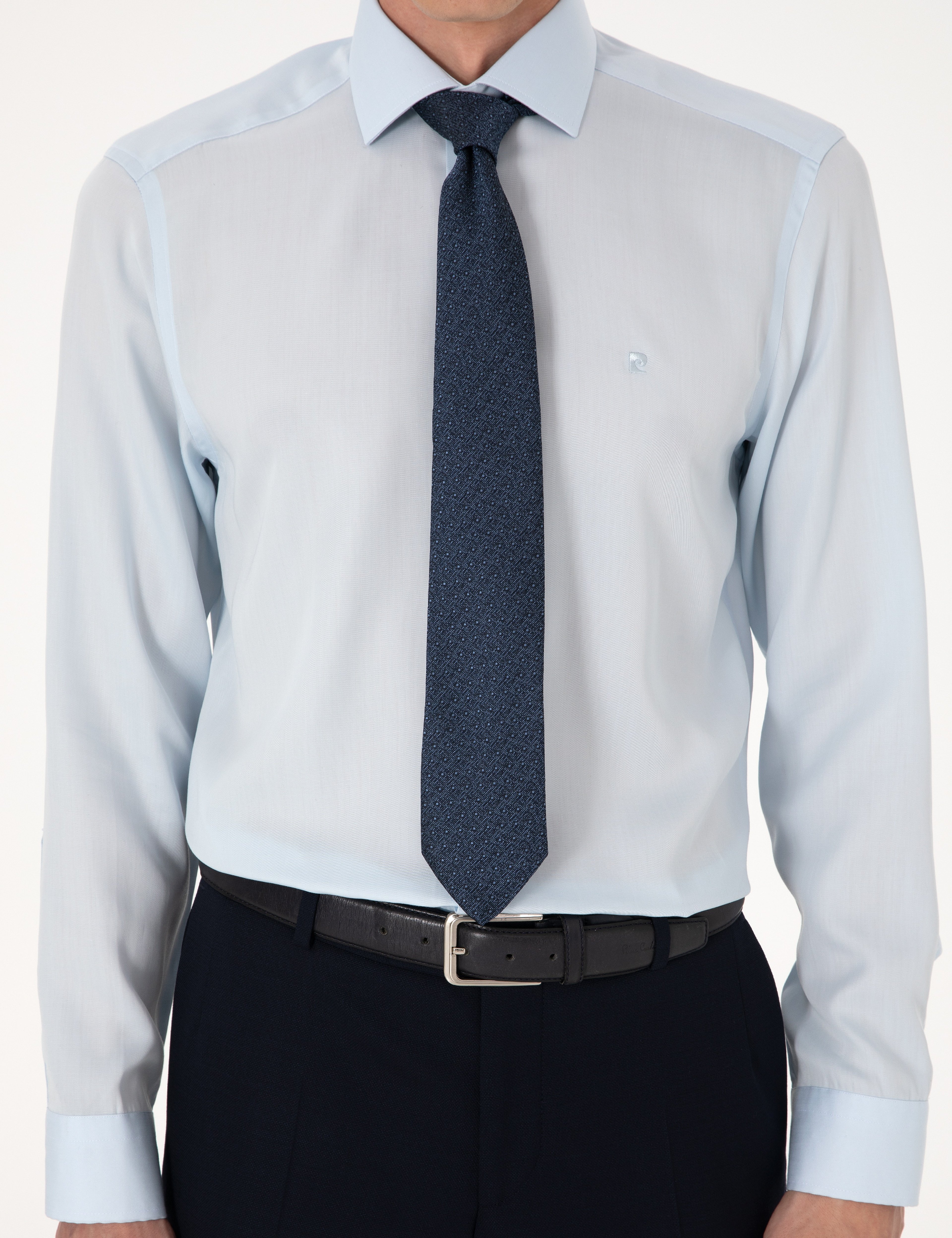Açık Mavi Kırışıklık Karşıtı Liyosel Slim Fit Uzun Kollu Basic Gömlek