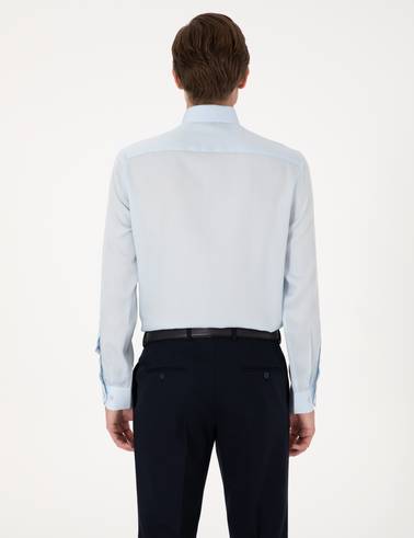 Açık Mavi Kırışıklık Karşıtı Liyosel Slim Fit Uzun Kollu Basic Gömlek