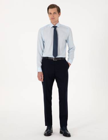 Açık Mavi Kırışıklık Karşıtı Liyosel Slim Fit Uzun Kollu Basic Gömlek