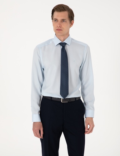 Açık Mavi Kırışıklık Karşıtı Liyosel Slim Fit Uzun Kollu Basic Gömlek