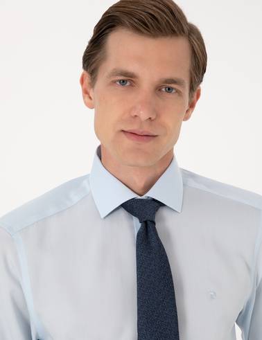 Açık Mavi Kırışıklık Karşıtı Liyosel Slim Fit Uzun Kollu Basic Gömlek