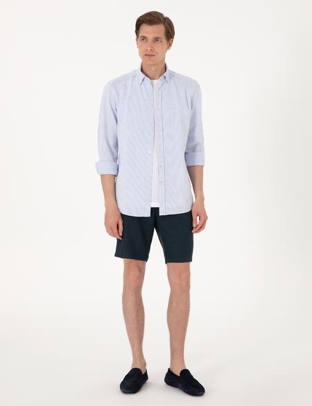 Lacivert Slim Fit %100 Keten Beli Lastikli Bağcıklı Dokuma Şort - 50301780010