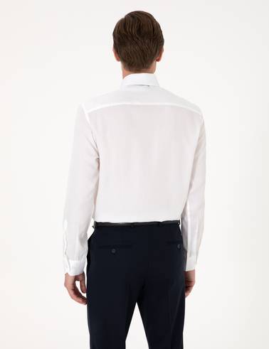 Beyaz Kırışıklık Karşıtı Liyosel Slim Fit Uzun Kollu Basic Gömlek