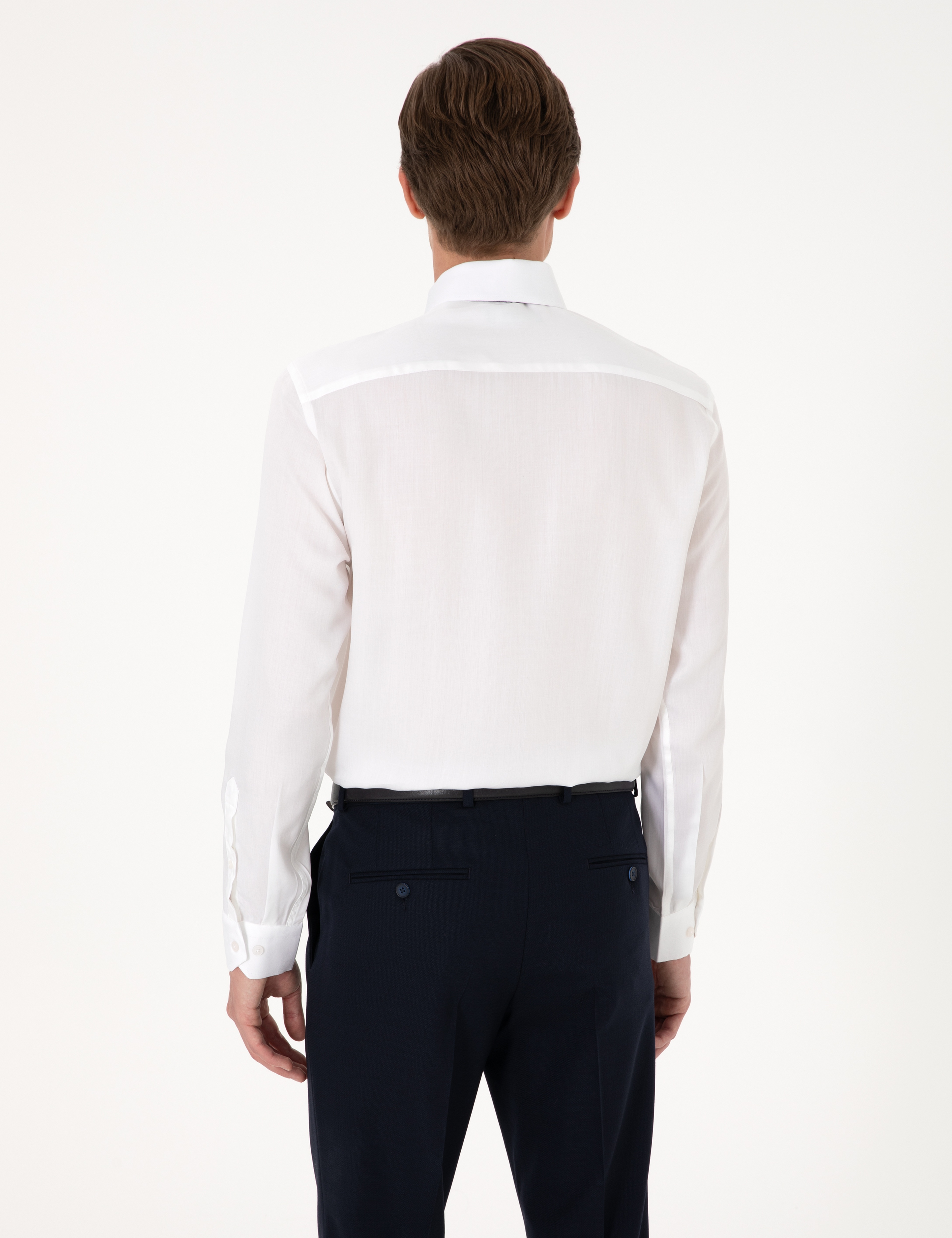 Beyaz Kırışıklık Karşıtı Liyosel Slim Fit Uzun Kollu Basic Gömlek - Image 6
