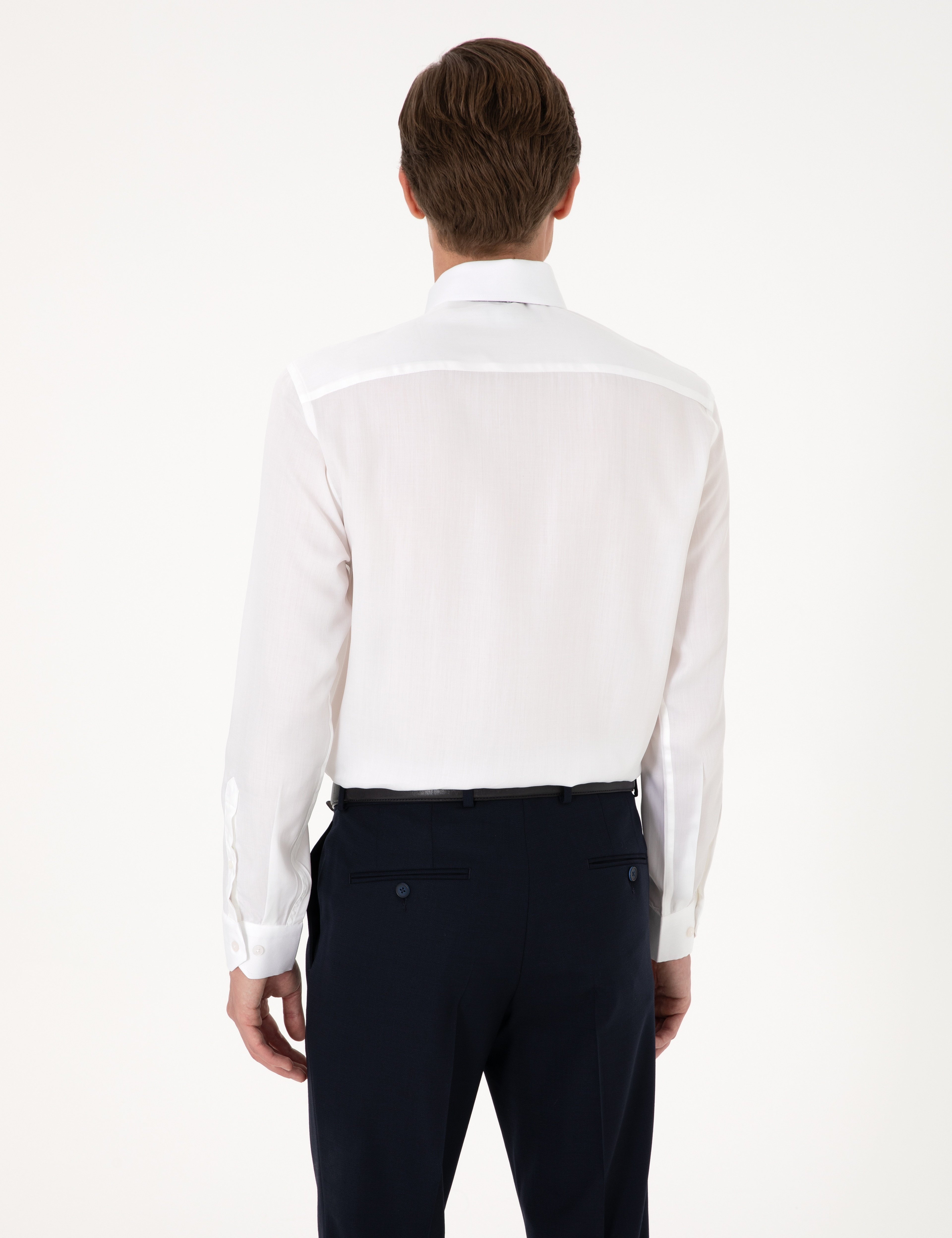 Beyaz Kırışıklık Karşıtı Liyosel Slim Fit Uzun Kollu Basic Gömlek