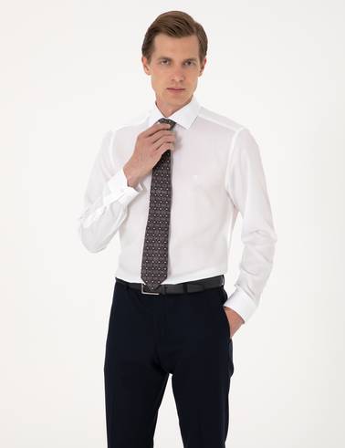 Beyaz Kırışıklık Karşıtı Liyosel Slim Fit Uzun Kollu Basic Gömlek