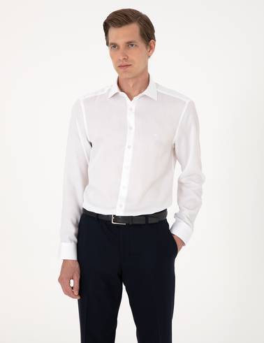 Beyaz Kırışıklık Karşıtı Liyosel Slim Fit Uzun Kollu Basic Gömlek
