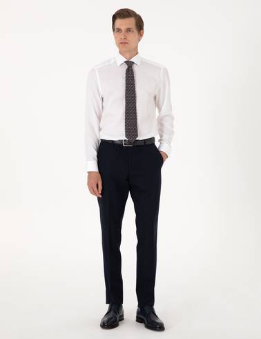 Beyaz Kırışıklık Karşıtı Liyosel Slim Fit Uzun Kollu Basic Gömlek