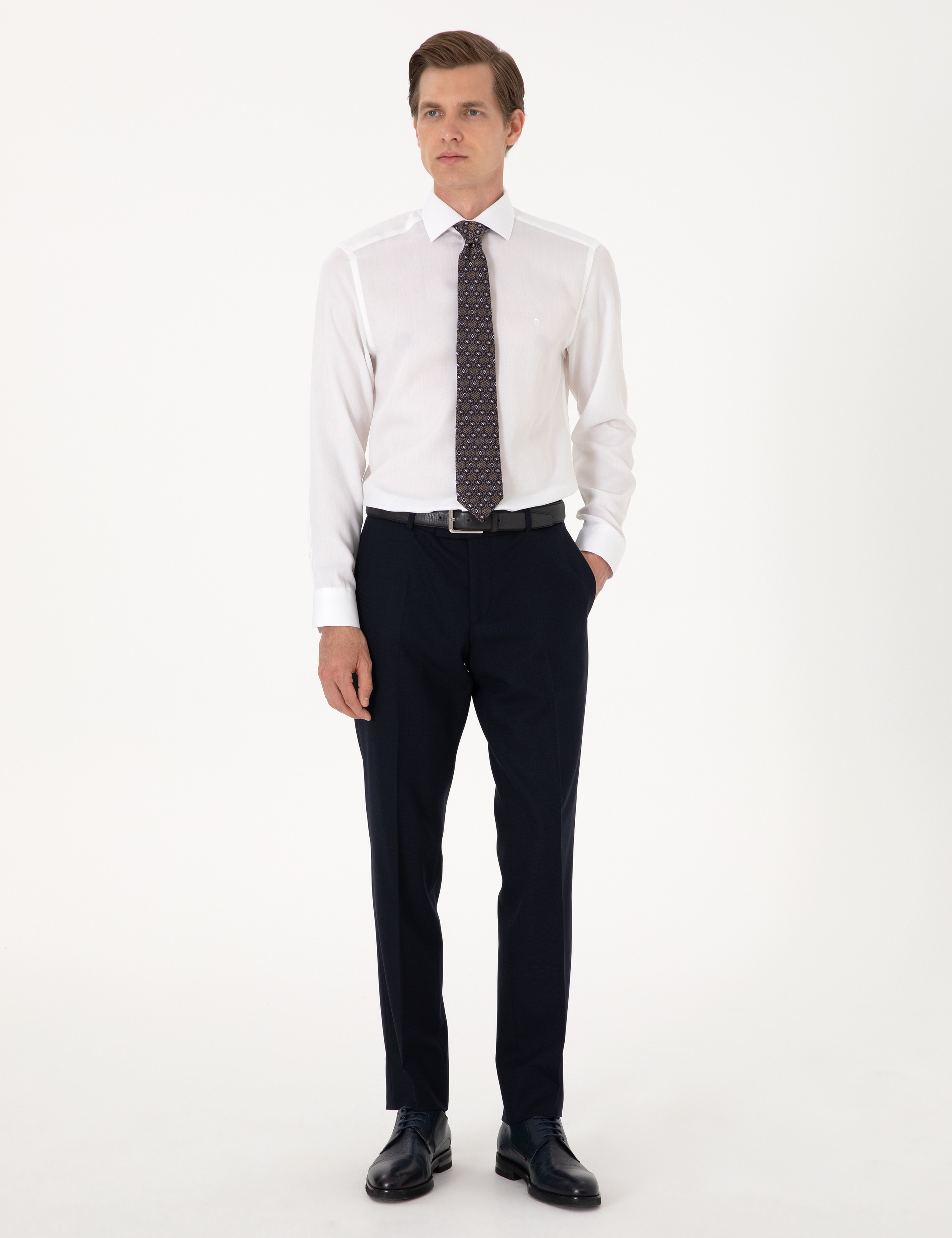 Beyaz Kırışıklık Karşıtı Liyosel Slim Fit Uzun Kollu Basic Gömlek - Image 5