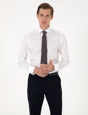 Beyaz Kırışıklık Karşıtı Liyosel Slim Fit Uzun Kollu Basic Gömlek