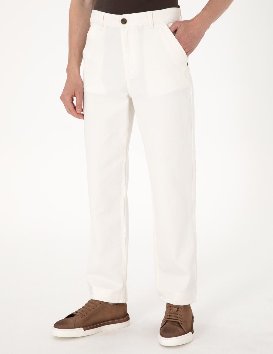 Ekru Loose Fit Jean Pantolon