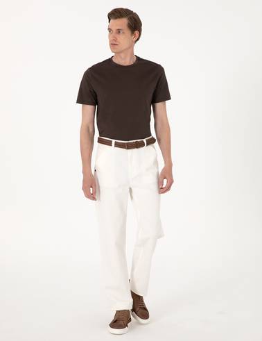 Ekru Loose Fit Jean Pantolon