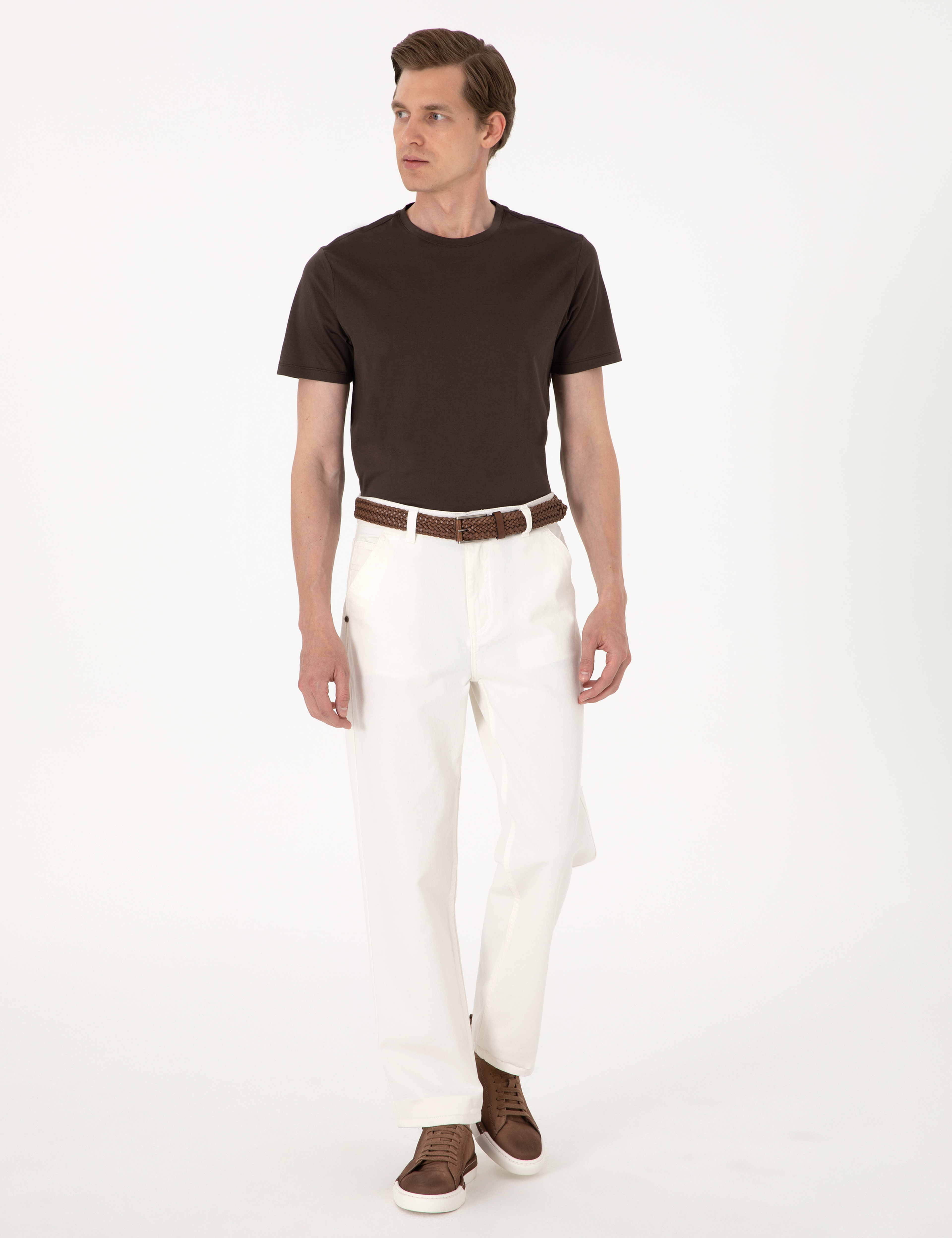 Ekru Loose Fit Jean Pantolon