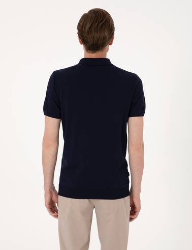 Lacivert Slim Fit Polo Yaka Fermuarlı Triko Tişört