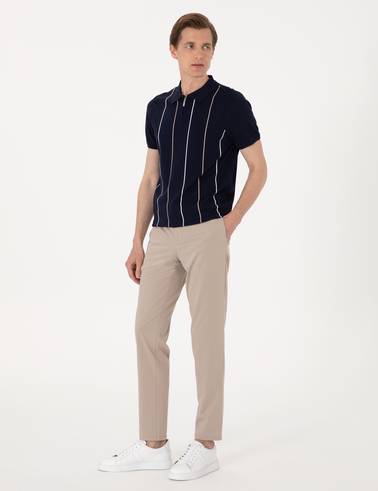 Lacivert Slim Fit Polo Yaka Fermuarlı Triko Tişört