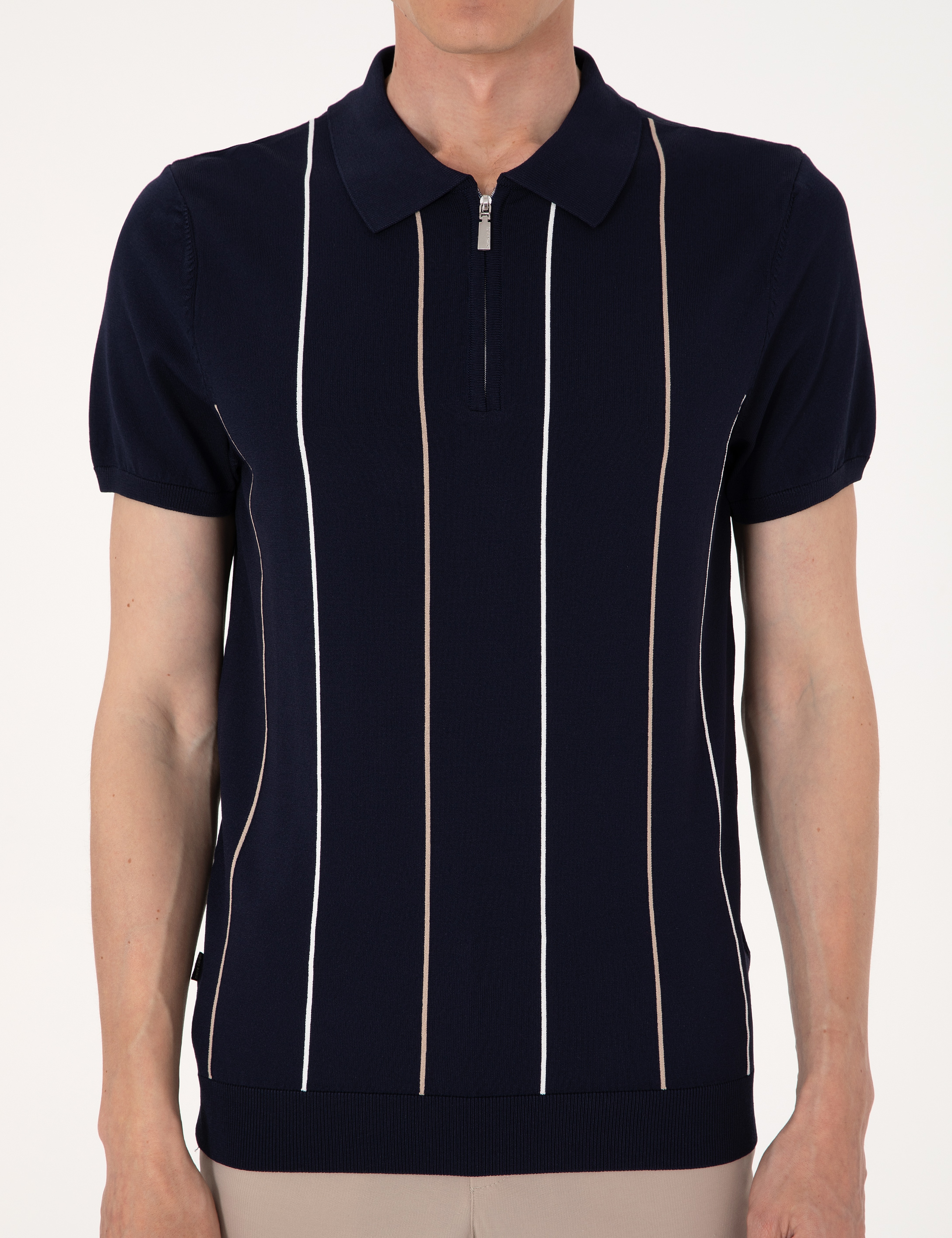 Lacivert Slim Fit Polo Yaka Fermuarlı Triko Tişört - Image 6