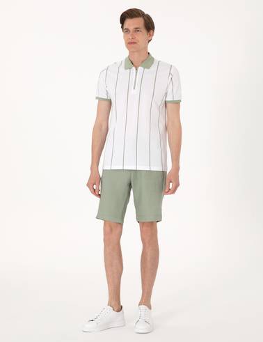 Çağla Yeşili Çizgi Detaylı Slim Fit Polo Yaka Tişört