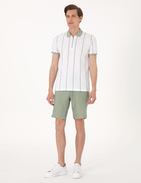 Çağla Yeşili Çizgi Detaylı Slim Fit Polo Yaka Tişört - 50307519010