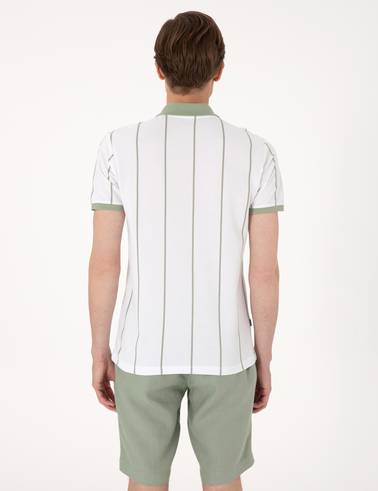 Çağla Yeşili Çizgi Detaylı Slim Fit Polo Yaka Tişört