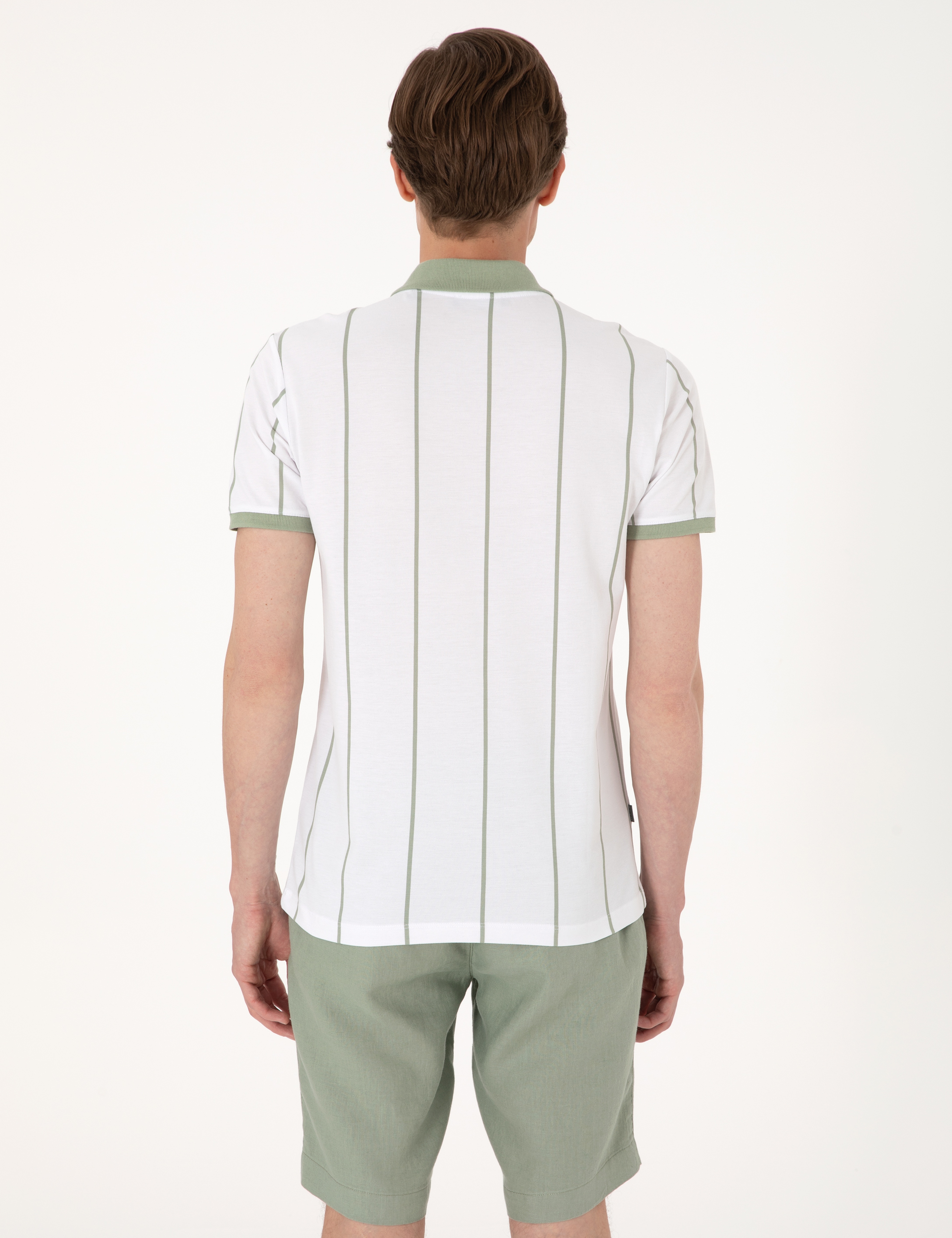 Çağla Yeşili Çizgi Detaylı Slim Fit Polo Yaka Tişört