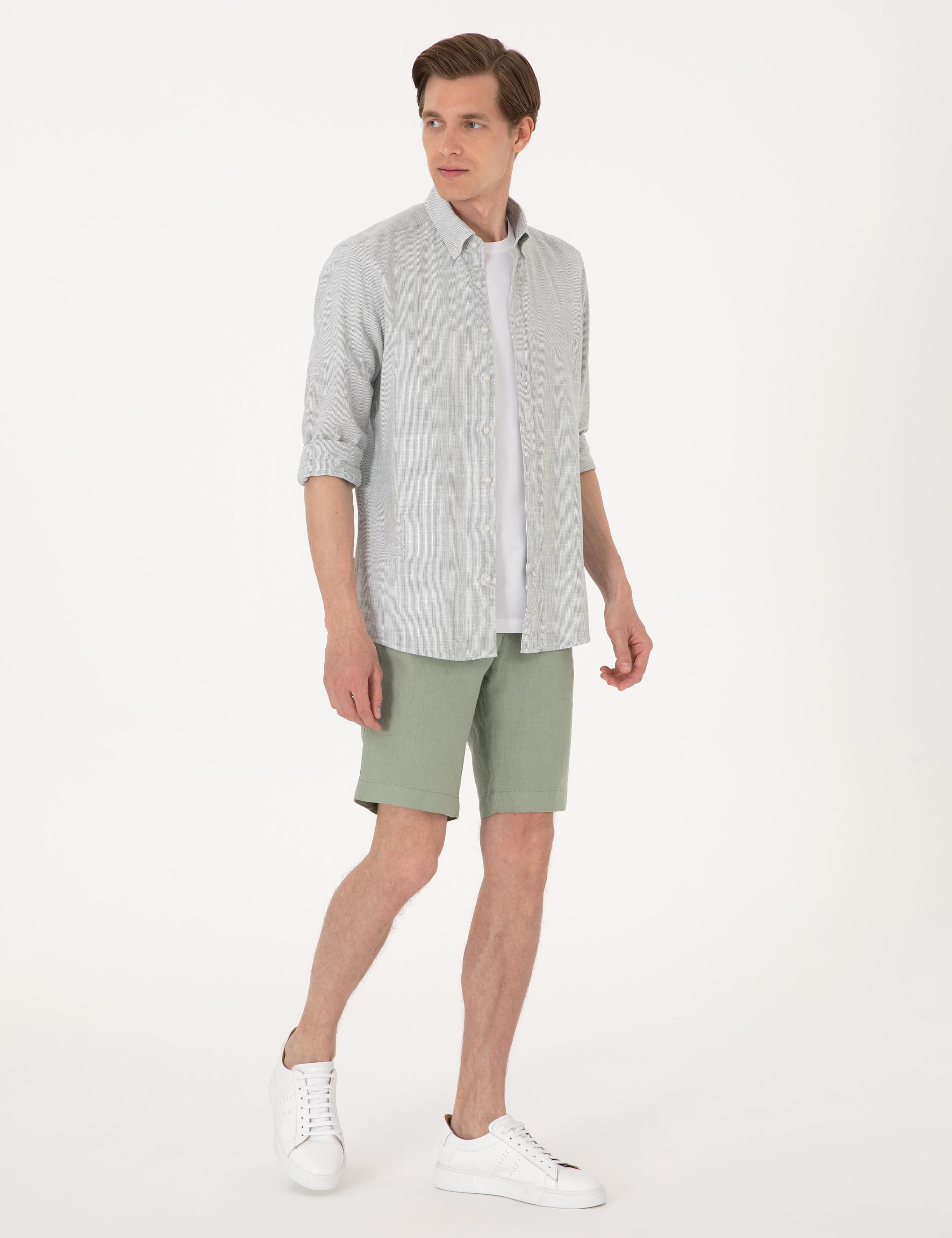 Yeşil Slim Fit Uzun Kollu Gömlek