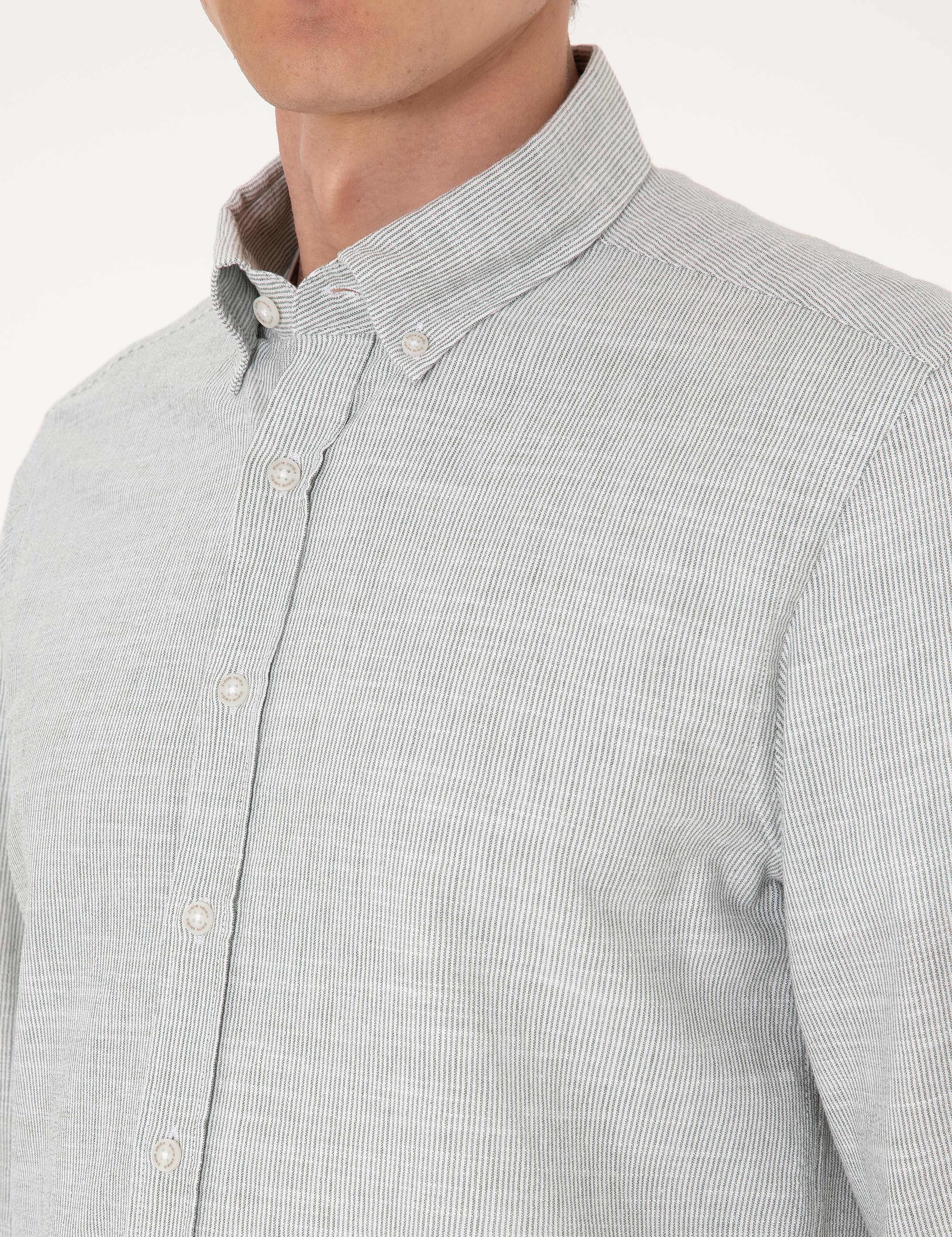 Yeşil Slim Fit Uzun Kollu Gömlek - Image 7