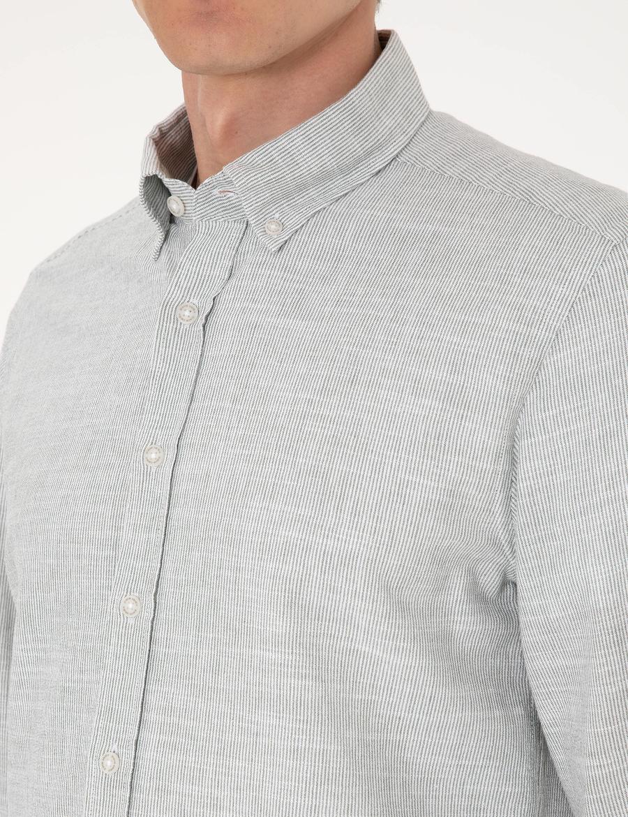 Yeşil Slim Fit Uzun Kollu Gömlek