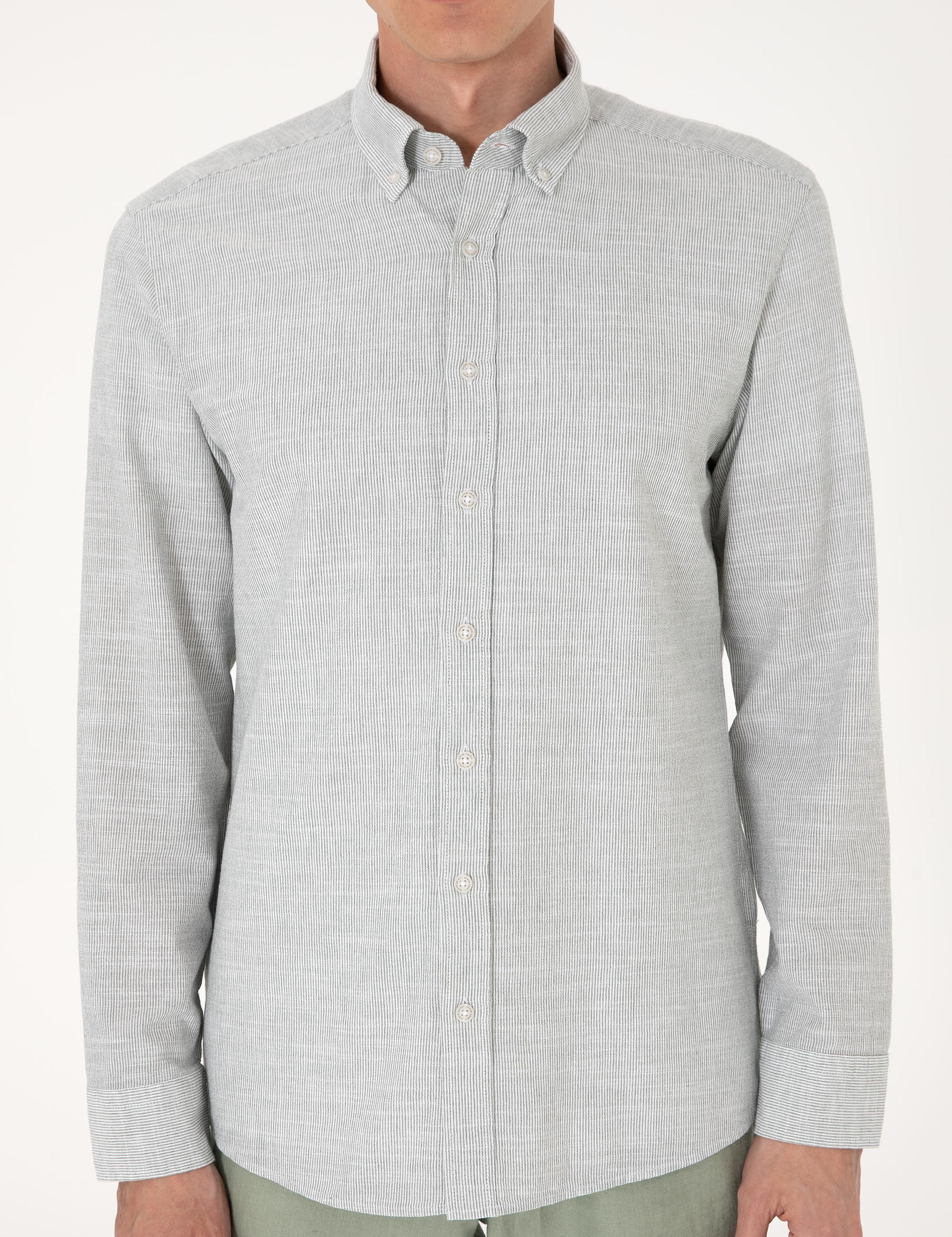 Yeşil Slim Fit Uzun Kollu Gömlek