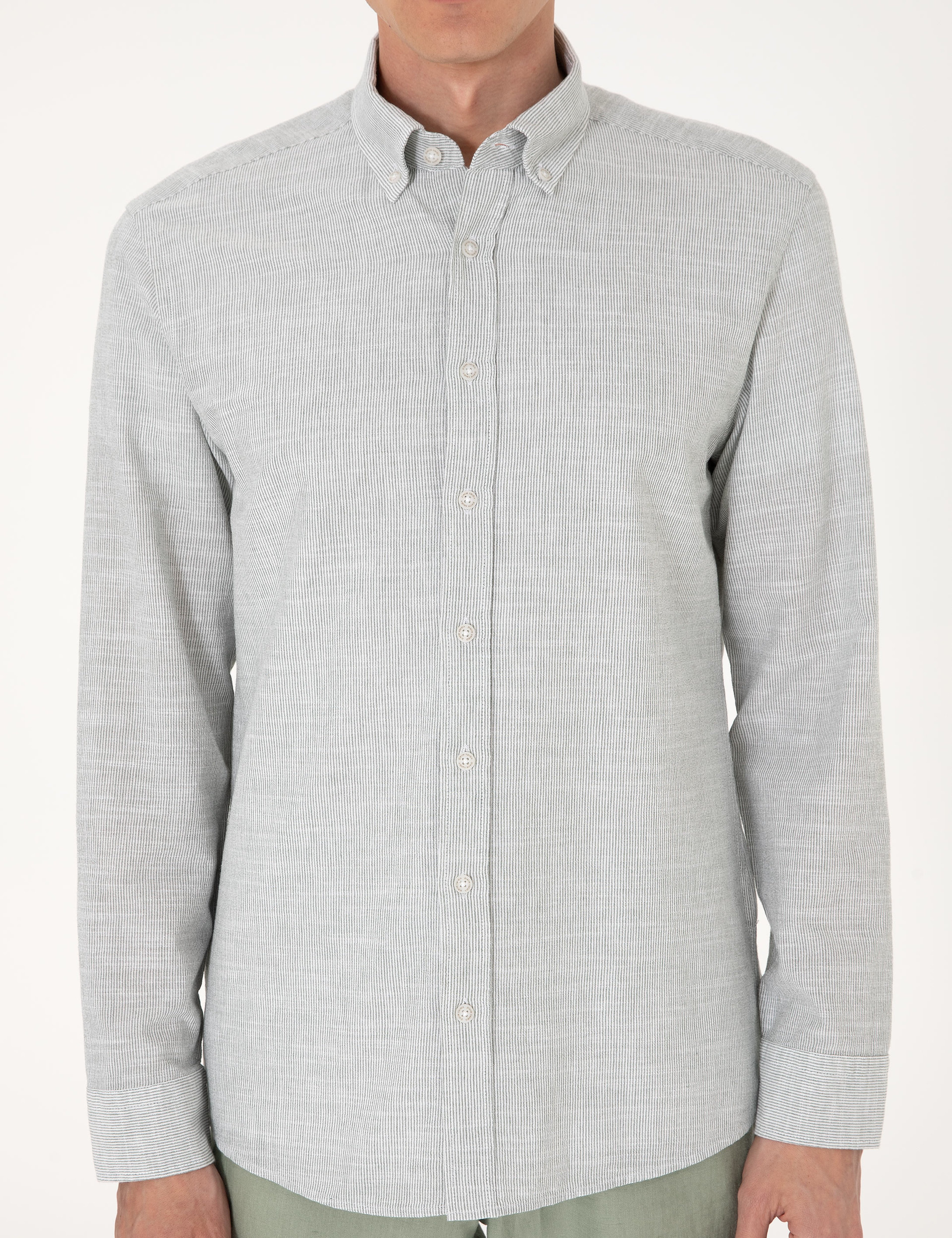 Yeşil Slim Fit Uzun Kollu Gömlek
