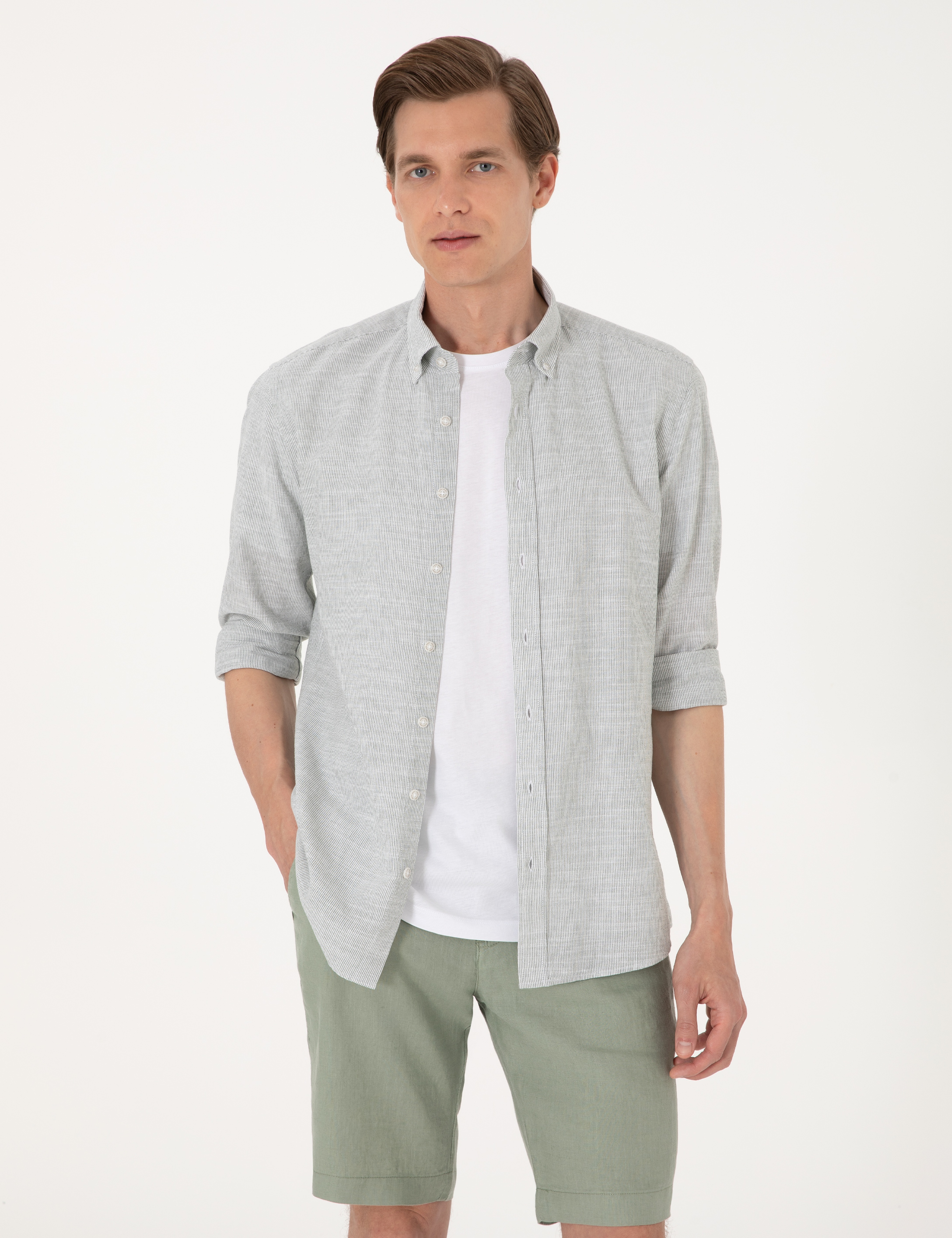 Yeşil Slim Fit Uzun Kollu Gömlek - Image 1