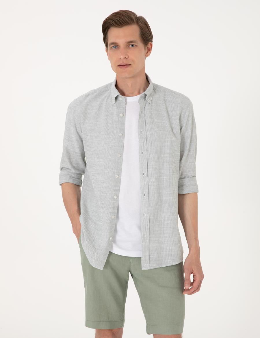 Yeşil Slim Fit Uzun Kollu Gömlek