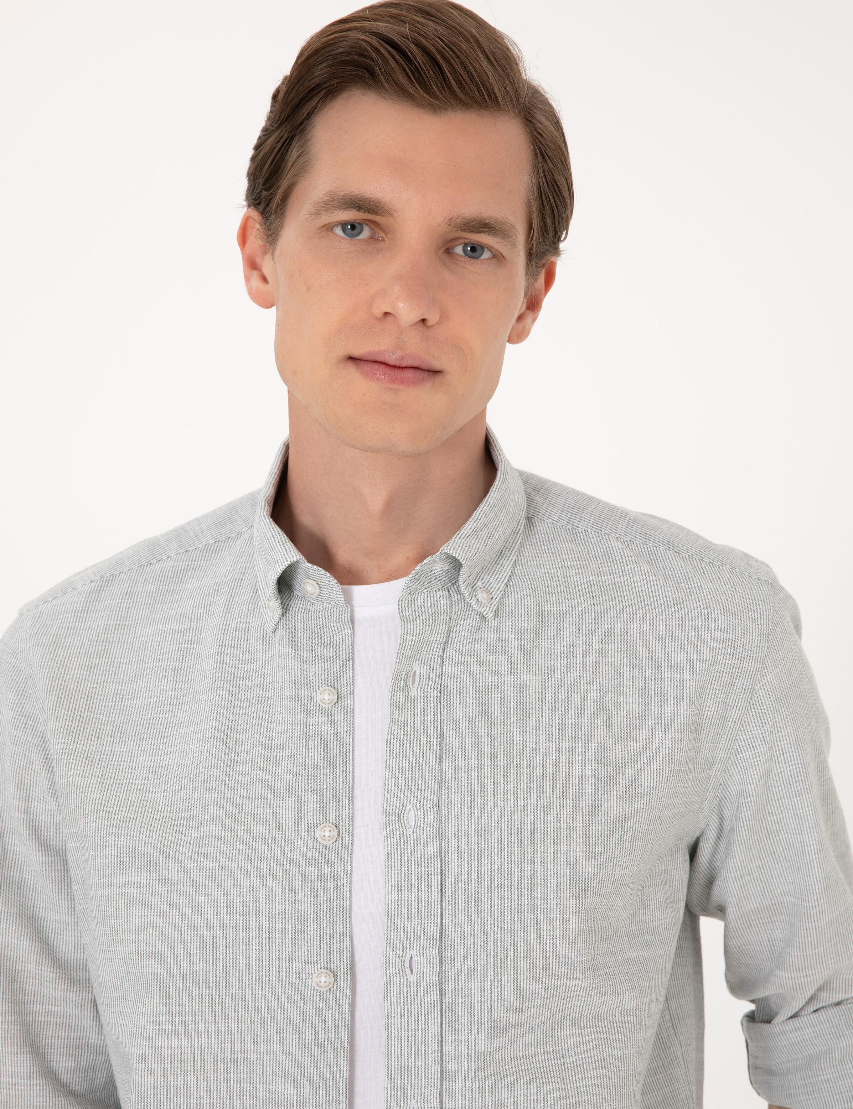 Yeşil Slim Fit Uzun Kollu Gömlek