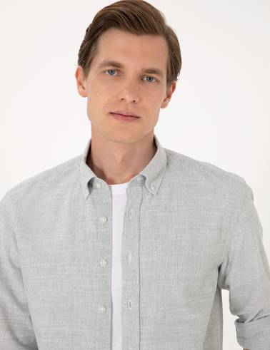 Yeşil Slim Fit Uzun Kollu Gömlek