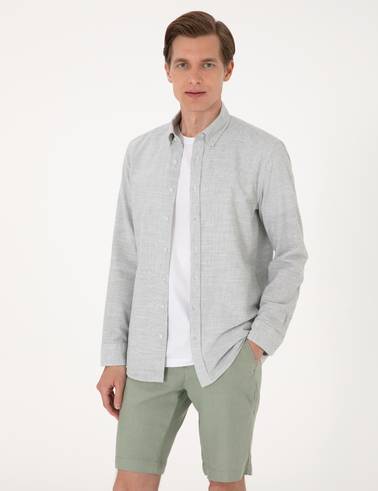 Yeşil Slim Fit Uzun Kollu Gömlek