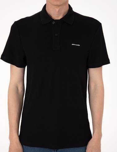 Siyah Slim Fit Örme Dokulu Polo Yaka Tişört
