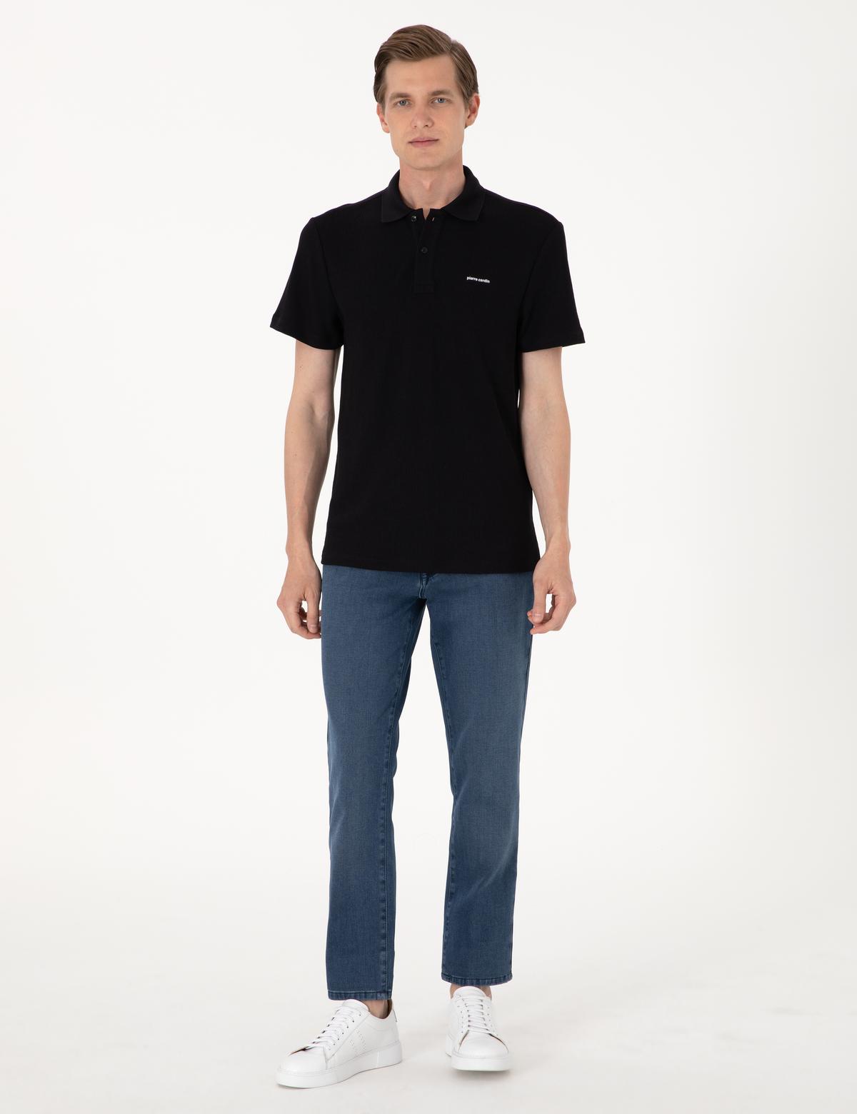 Siyah Slim Fit Örme Dokulu Polo Yaka Tişört - 50309946010