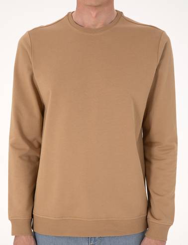 Açık Kahverengi 2 İplik Regular Fit Bisiklet Yaka Basic Sweatshirt