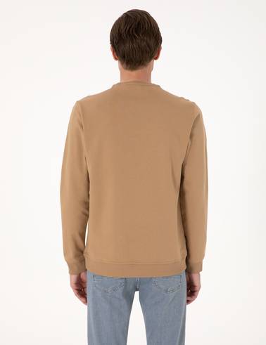 Açık Kahverengi 2 İplik Regular Fit Bisiklet Yaka Basic Sweatshirt