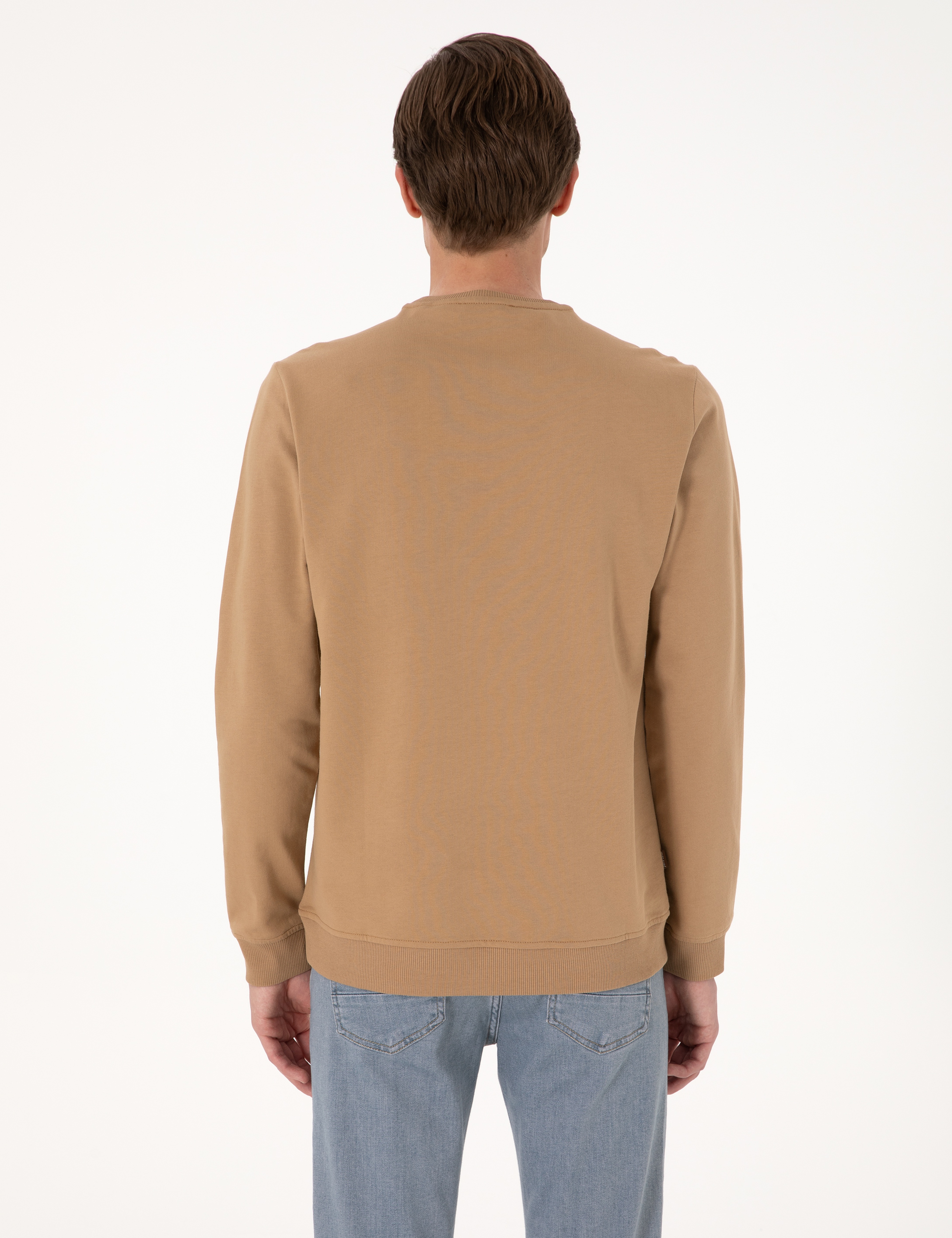 Açık Kahverengi 2 İplik Regular Fit Bisiklet Yaka Basic Sweatshirt - Image 5