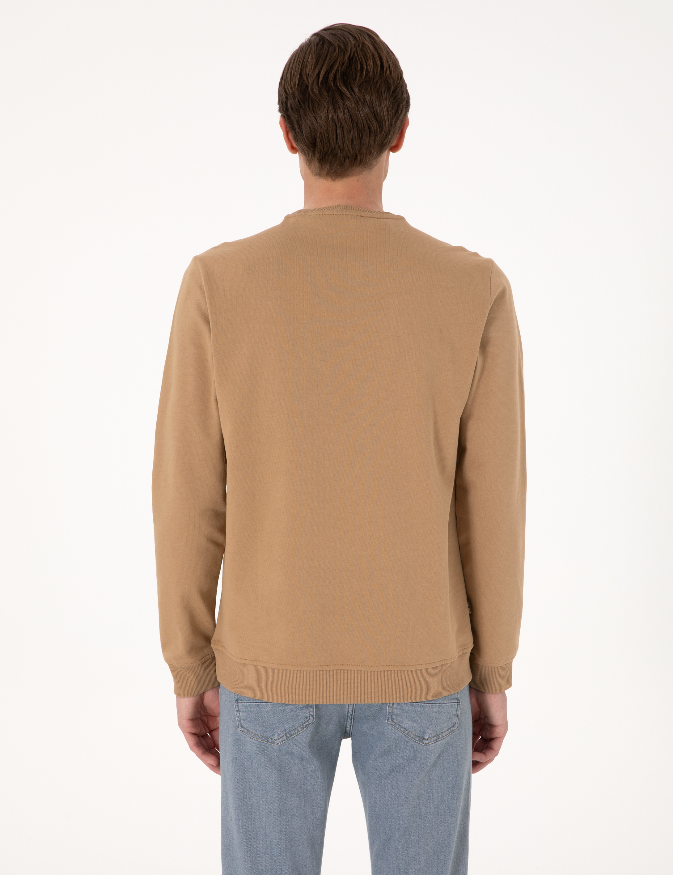 Açık Kahverengi 2 İplik Regular Fit Bisiklet Yaka Basic Sweatshirt