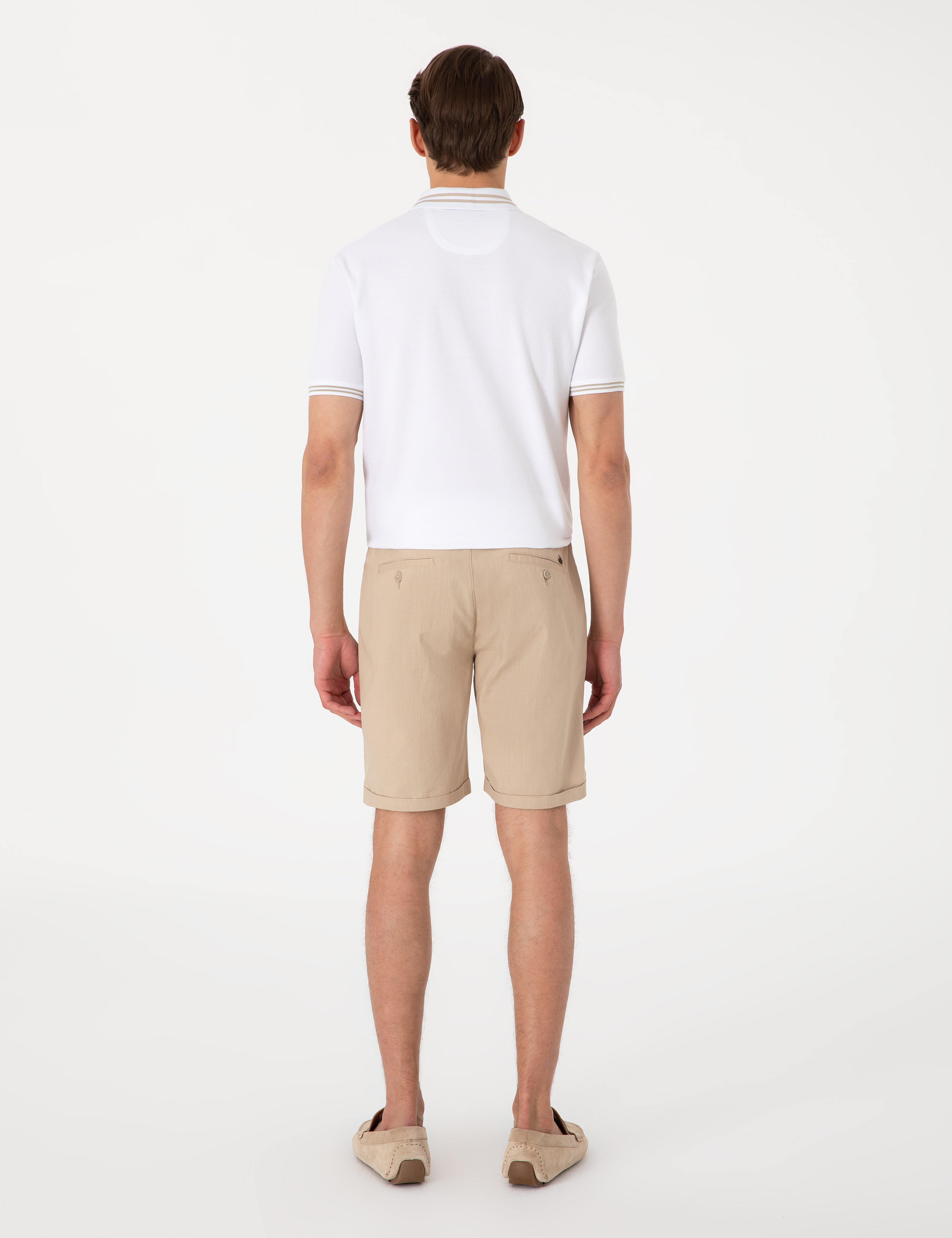 Bej Slim Fit Beli Lastikli Bağcıklı Dokuma Şort