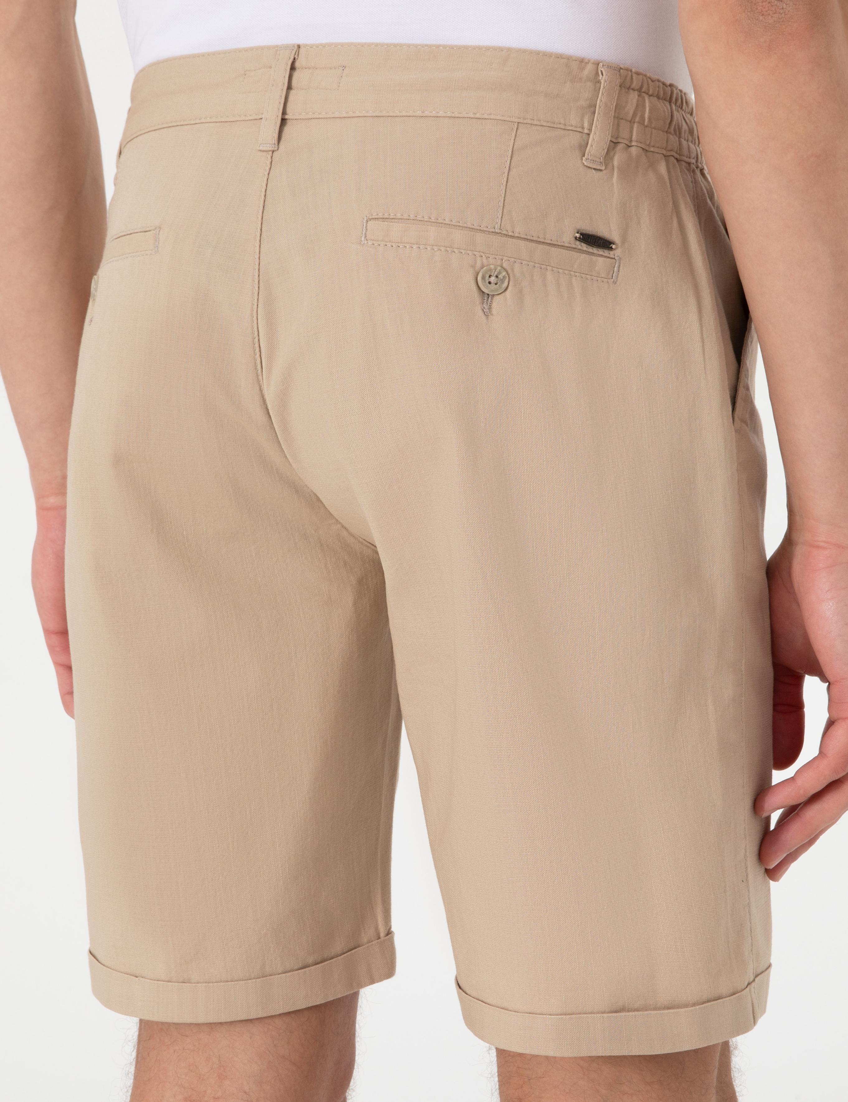 Bej Slim Fit Beli Lastikli Bağcıklı Dokuma Şort