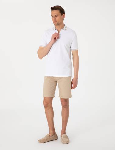 Bej Slim Fit Beli Lastikli Bağcıklı Dokuma Şort