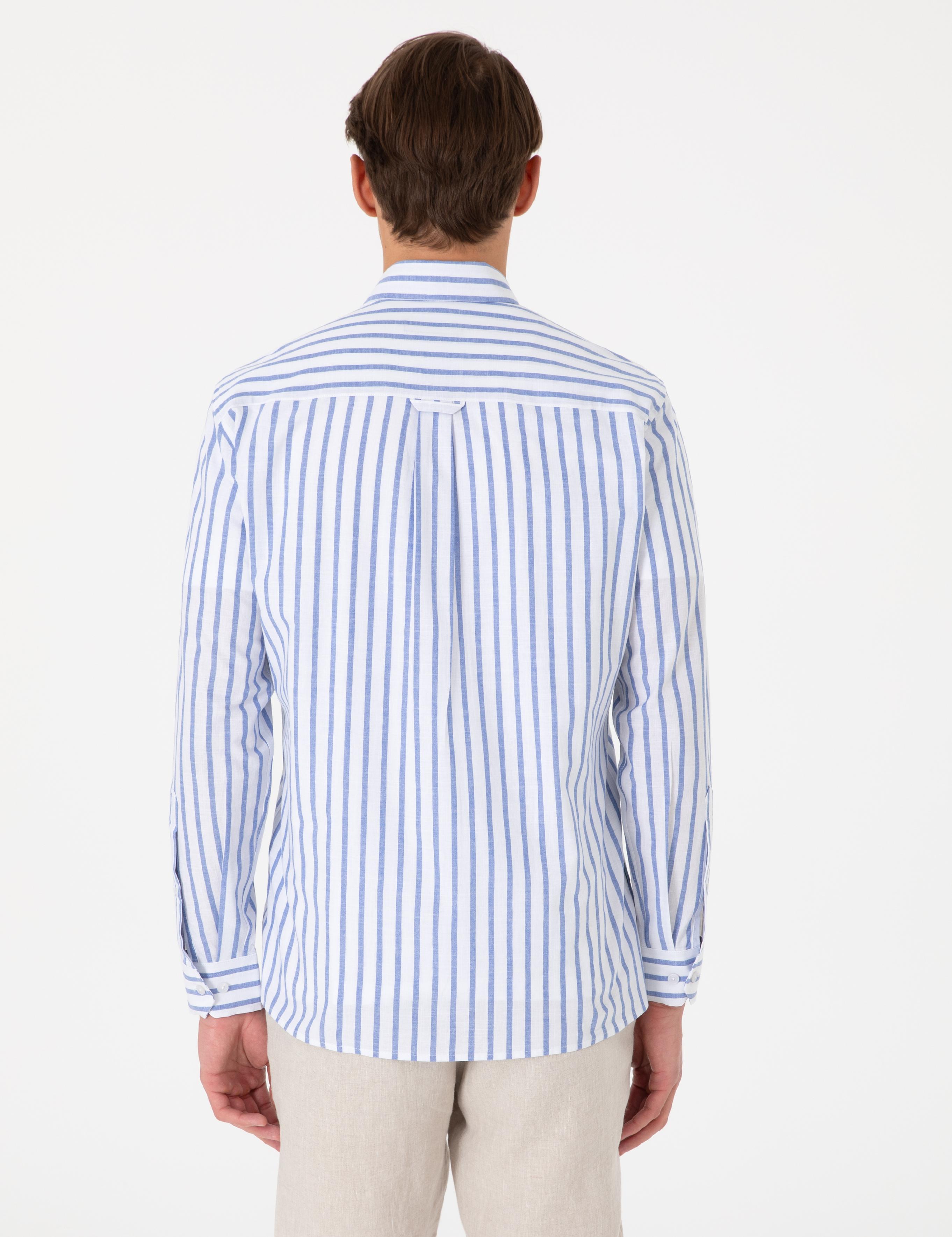 Lacivert Regular Fit Çizgili Uzun Kollu Gömlek